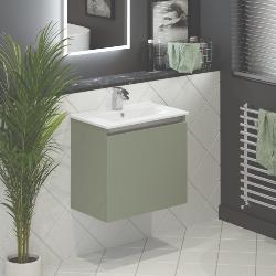 Newland 600mm Slimline Double Door Suspended Basin Unit With Ceramic Basin Sage Green