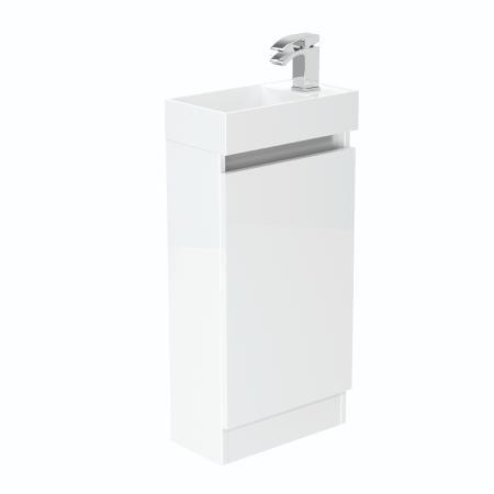 Newland 400mm Single Door Cloakroom Basin Unit With Ceramic Basin White Gloss