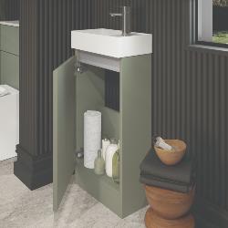 Newland 400mm Single Door Cloakroom Basin Unit With Ceramic Basin Sage Green