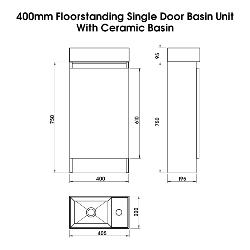 Newland 400mm Single Door Cloakroom Basin Unit With Ceramic Basin White Gloss