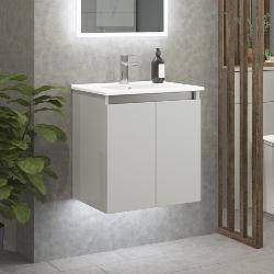 Newland 500mm Slimline Double Door Suspended Basin Unit With Ceramic Basin Pearl Grey