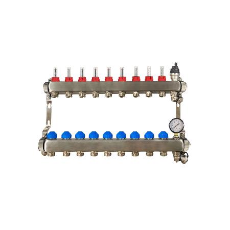 RadiantHeat PRO 9 Port Manifold With Pressure Gauge and Auto Air Vent ZL-117509