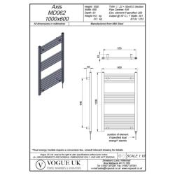 Vogue Axis 1000 x 600mm Straight Ladder Towel Rail Heating Only Chrome 1232BTU MD062 MS10060CP