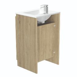 Newland 500mm Floorstanding Double Door Basin Unit With Ceramic Basin Natural Oak