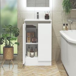 Newland 500mm Floorstanding Double Door Basin Unit With Ceramic Basin White Gloss