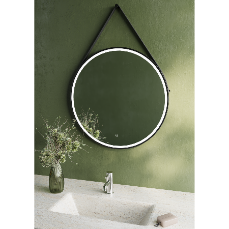 Tranquil Echo Frame Mirror Black Round 700mm with Black Strap