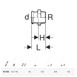 Geberit Mapress Copper Adaptor with Male Thread: CC499K, d=15mm, R=1/2" - 61703