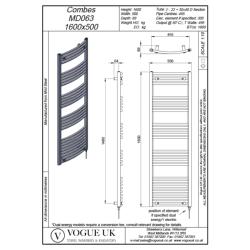 Vogue Combes 1600 x 500mm Curved Ladder Towel Rail Heating Only Chrome 1689BTU MD063 MS16050CP