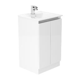 Newland 500mm Floorstanding Double Door Basin Unit With Ceramic Basin White Gloss