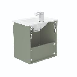 Newland 500mm Slimline Double Door Suspended Basin Unit With Ceramic Basin Sage Green