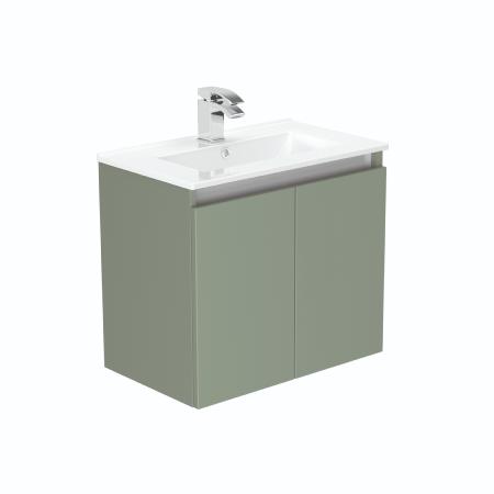 Newland 600mm Slimline Double Door Suspended Basin Unit With Ceramic Basin Sage Green