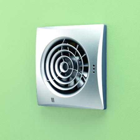 HIB Hush Wall Mounted Bathroom Fan with Timer & Humidity Sensor Matt Silver 31800