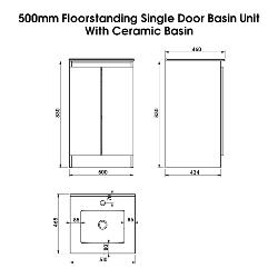 Newland 500mm Floorstanding Double Door Basin Unit With Ceramic Basin Midnight Mist