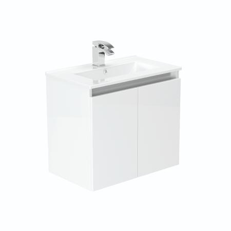 Newland 600mm Slimline Double Door Suspended Basin Unit With Ceramic Basin White Gloss