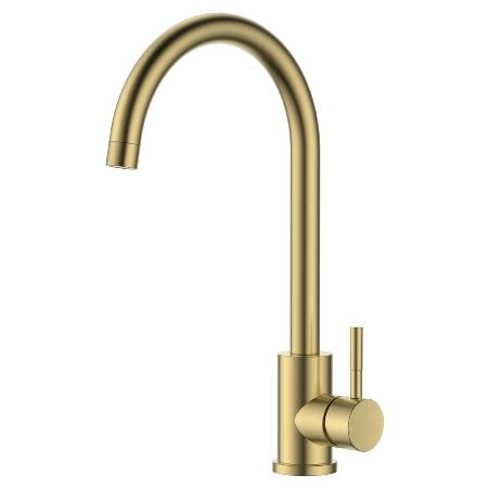 Reginox TARAVO Single Lever Swan Neck Kitchen Mixer Tap - Brushed Gold - TARAVOGOLD