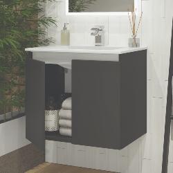 Newland 600mm Double Door Suspended Basin Unit With Ceramic Basin Midnight Mist