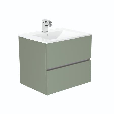 Newland 600mm Double Drawer Suspended Basin Unit With Ceramic Basin Sage Green