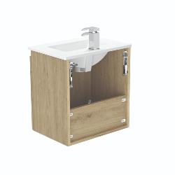 Newland 500mm Slimline Double Door Suspended Basin Unit With Ceramic Basin Natural Oak