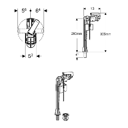 Geberit Type 380AG Fill Valve Bottom Water Supply Connection 245.896.00.1