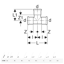 Geberit Mapress Copper T-piece, Equal: d=35mm - 61006