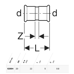 Geberit Mapress Copper Coupling: d=22mm - 62004