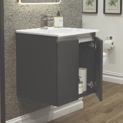 Newland 500mm Double Door Suspended Basin Unit With Ceramic Basin Midnight Mist