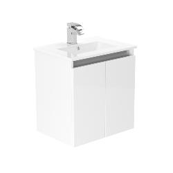 Newland 500mm Slimline Double Door Suspended Basin Unit With Ceramic Basin White Gloss