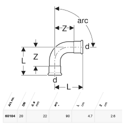 Geberit Mapress Copper Bend: 90°, d=22mm - 60104