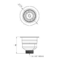 Top Fix Kitchen Strainer Waste 90mm G1 1/2" Matt Black