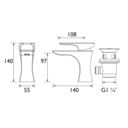 Bristan HOURGLASS Eco Start Basin Mixer with Clicker Waste HOU ES BAS BLK