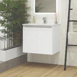 Newland 600mm Double Door Suspended Basin Unit With Ceramic Basin White Gloss