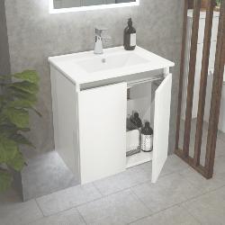 Newland 500mm Slimline Double Door Suspended Basin Unit With Ceramic Basin White Gloss