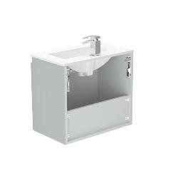 Newland 600mm Slimline Double Door Suspended Basin Unit With Ceramic Basin Pearl Grey