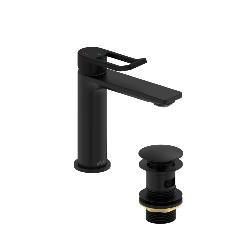 Bristan Saffron Eco Start Basin Mixer with Clicker Waste Black SAF ES BAS BLK