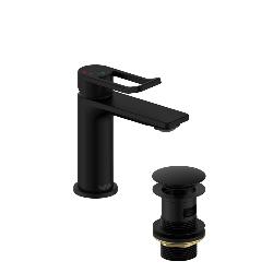 Bristan Saffron Eco Start Small Basin Mixer with Clicker Waste Black SAF ES SMBAS BLK