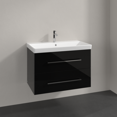 Villeroy & Boch Avento Crystal Black 800mm Wall Hung 2-Drawer Washbasin and Vanity Unit SAVE05B301