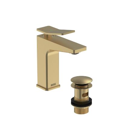 Bristan Tangram Eco Start Basin Mixer with Clicker Waste Brushed Brass TAN ES BAS BB