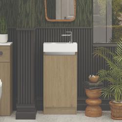 Newland 400mm Single Door Cloakroom Basin Unit With Ceramic Basin Natural Oak