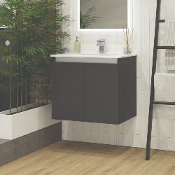 Newland 600mm Double Door Suspended Basin Unit With Ceramic Basin Midnight Mist