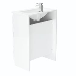 Newland 600mm Slimline Floorstanding Double Door Basin Unit With Ceramic Basin White Gloss