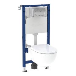 Geberit Wall-Hung 4-in-1 Frame, Flush Plate, Selnova Rimless Pan & Soft Close Seat Pack 118.362.21.2