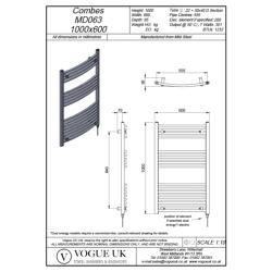 Vogue Combes 1000 x 600mm Curved Ladder Towel Rail Heating Only Chrome 1232BTU MD063 MS10060CP