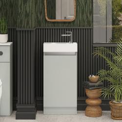 Newland 400mm Single Door Cloakroom Basin Unit With Ceramic Basin Pearl Grey