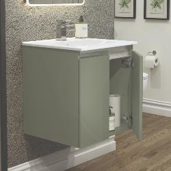 Newland 500mm Double Door Suspended Basin Unit With Ceramic Basin Sage Green